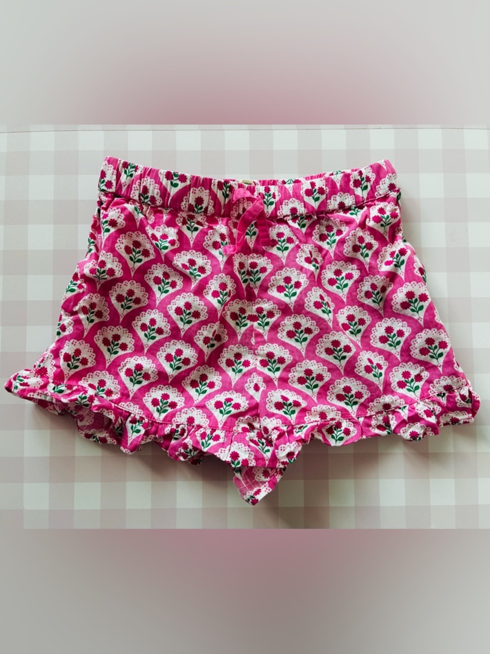 Mini Boden Bright Pink Floral Ruffle Shorts